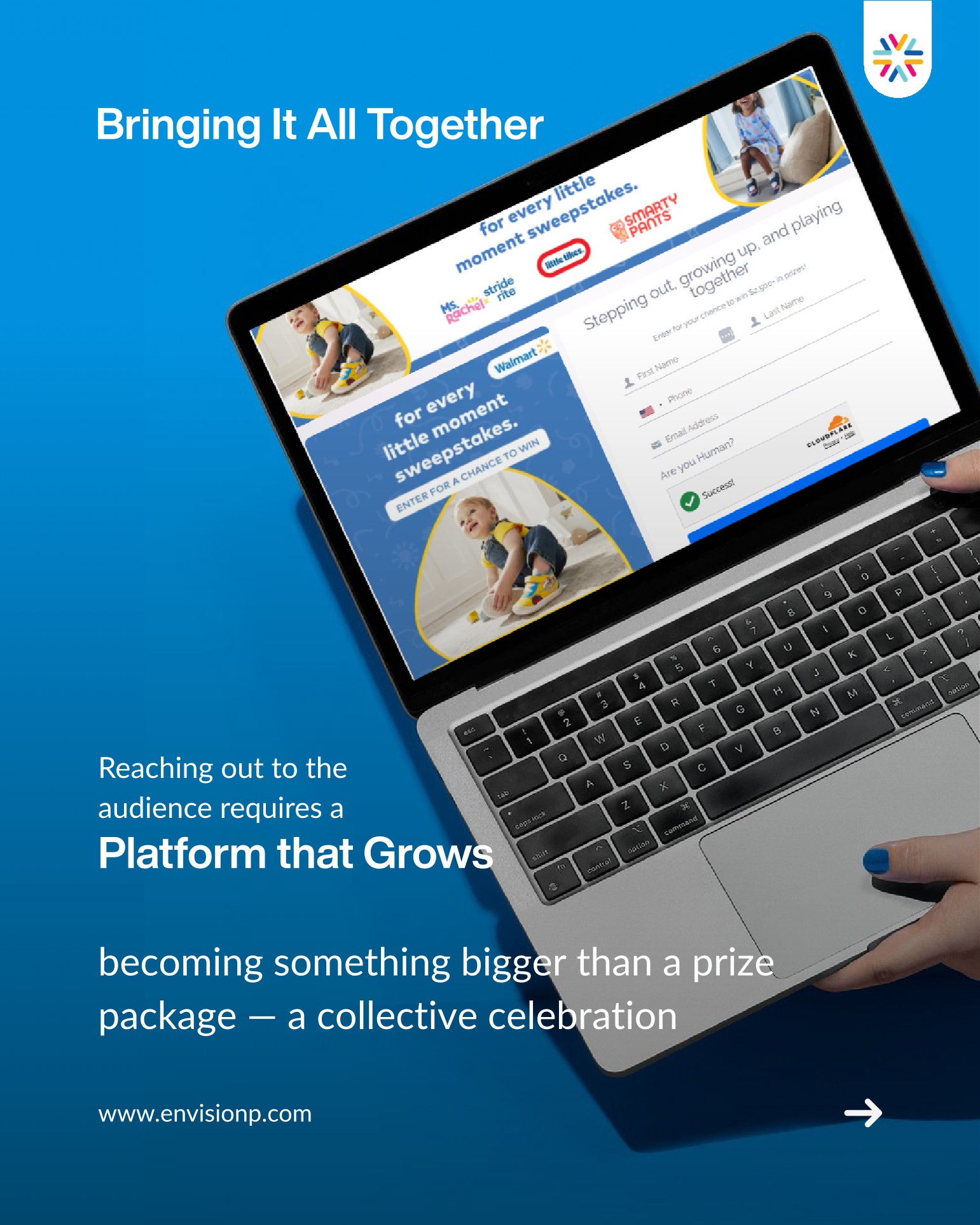 Bringing it all together — the For Every Little Moment sweepstakes landing page, built with Walmart branding for a chance to win prizes